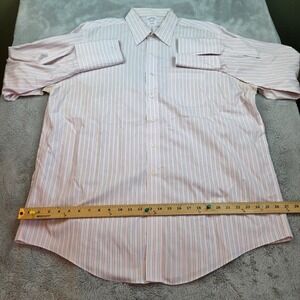 Brooks Brothers Dress Shirt Men 17.5-34 Traditional Fit Striped Pink 100% Cotton